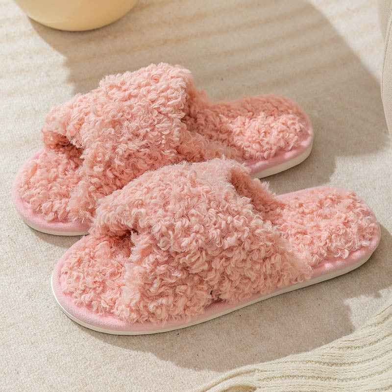 Wholesale Plush Cross Strap Slippers